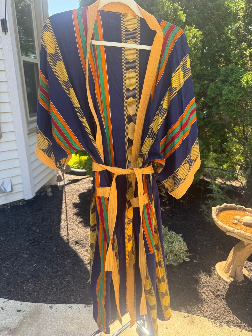 Striped Navy and Mustard Kimono Robe